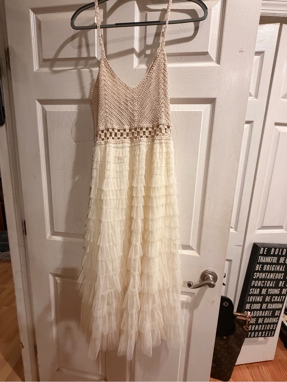 POL Cream Crochet Bodice Ruffle Tulle Dress